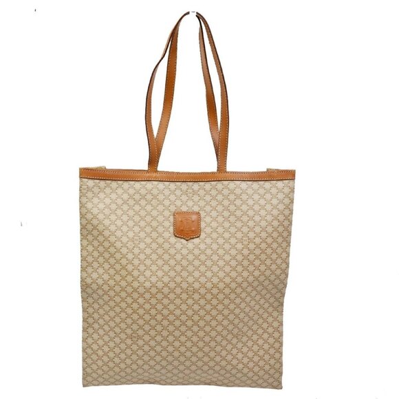 CELINE Logo Macadam Pattern Shoulder Tote Bag PVC Leather Beige GHW 60TA081 - Picture 1 of 15